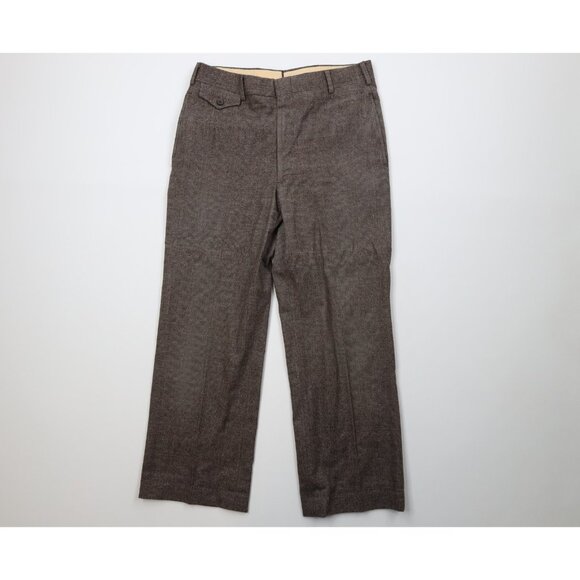 Vtg 60s 70s Streetwear Mens 32x28 Heavy Wool Flannel Wide Leg Chino Pants USA - Picture 1 of 13